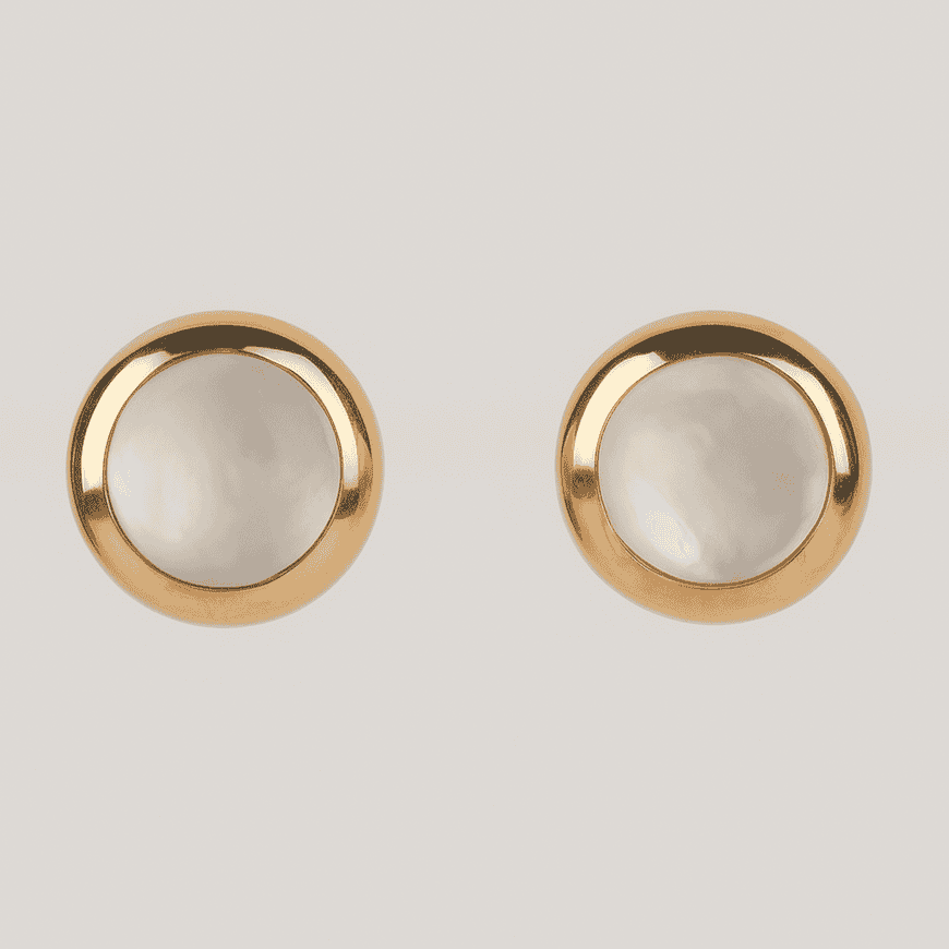 Mother of Pearl Classic Round 925 Silver Gold Plated Earrings