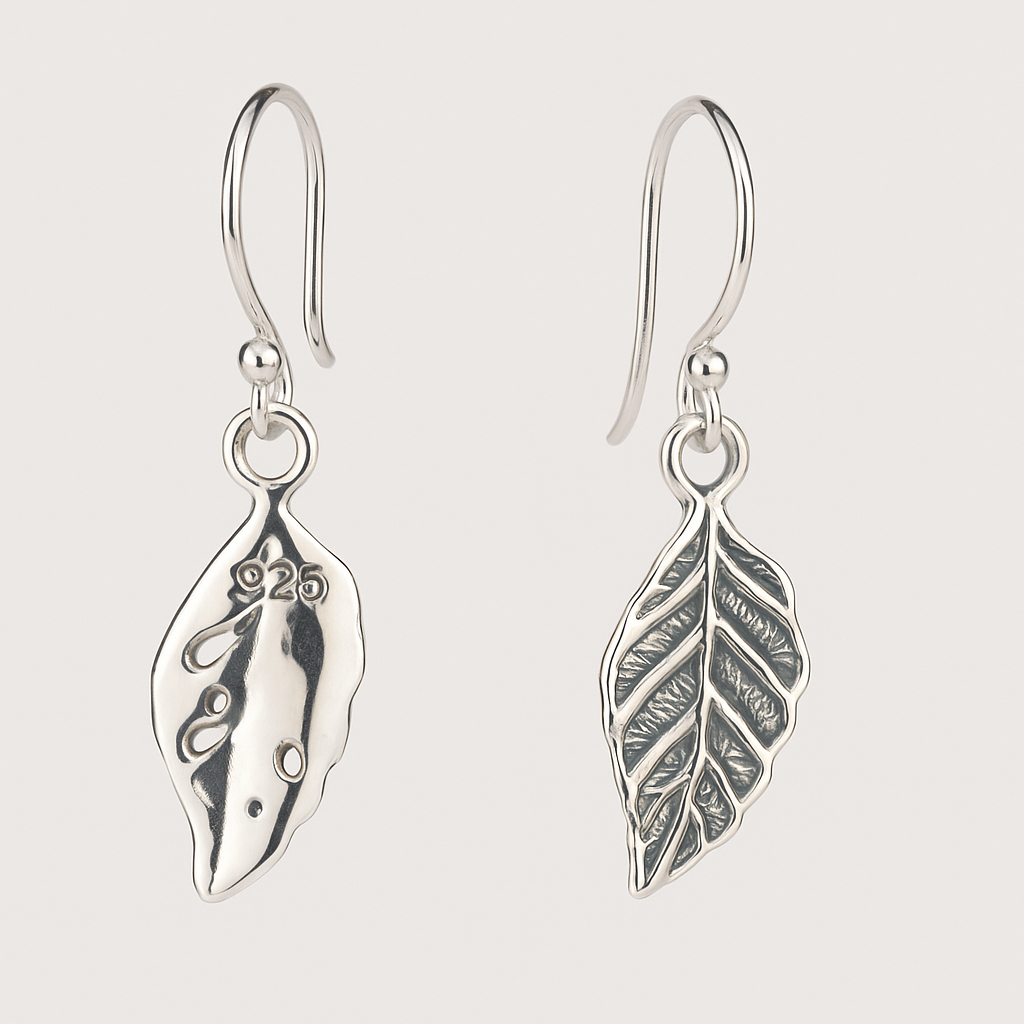 Antiqued 925 Sterling Silver Leaf Dangle Earrings