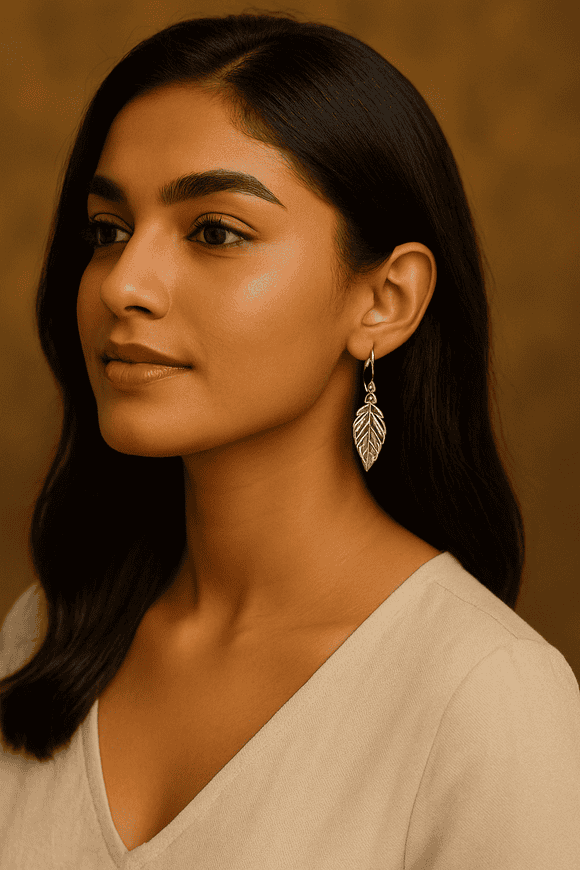 Antiqued 925 Sterling Silver Leaf Dangle Earrings