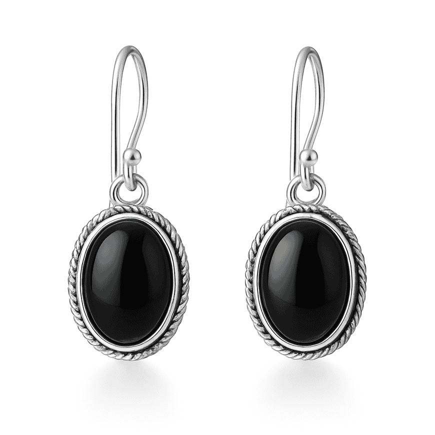 Bold Sterling Silver Black Stone Dangle 925 Earrings