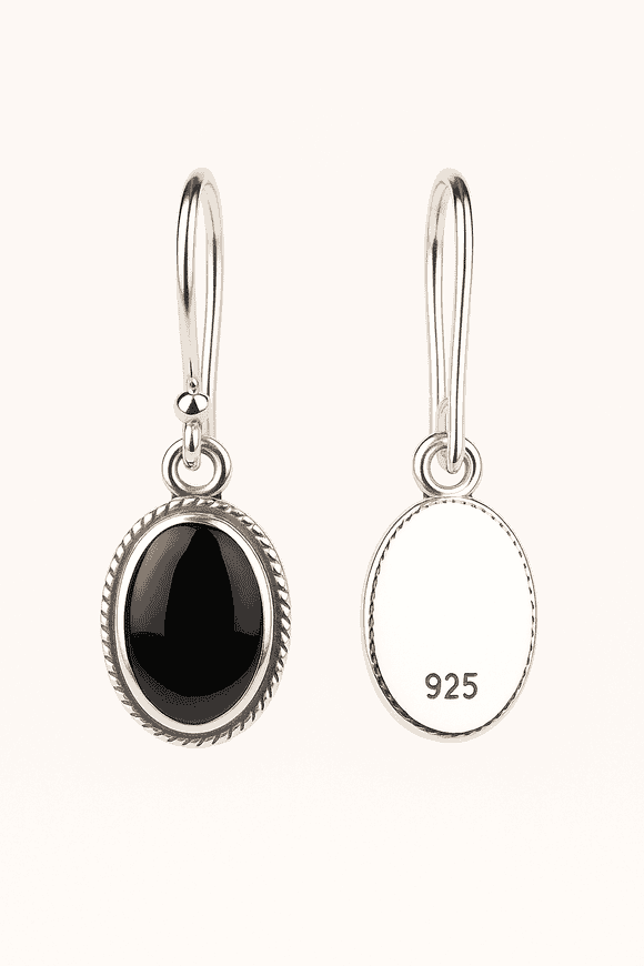 Bold Sterling Silver Black Stone Stud Earrings
