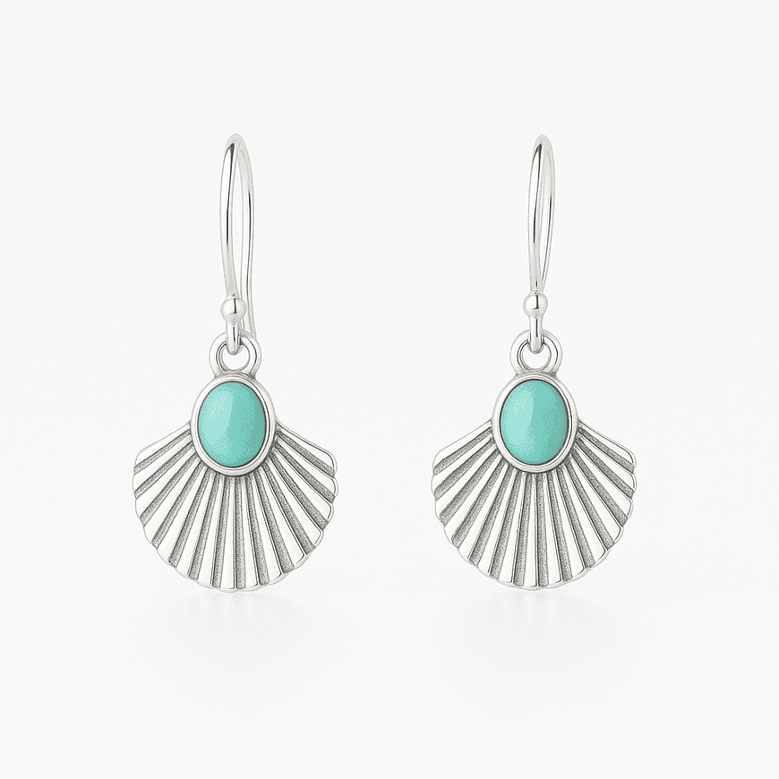 Scallop Green Stone 925 Sterling Silver Dangle Earrings