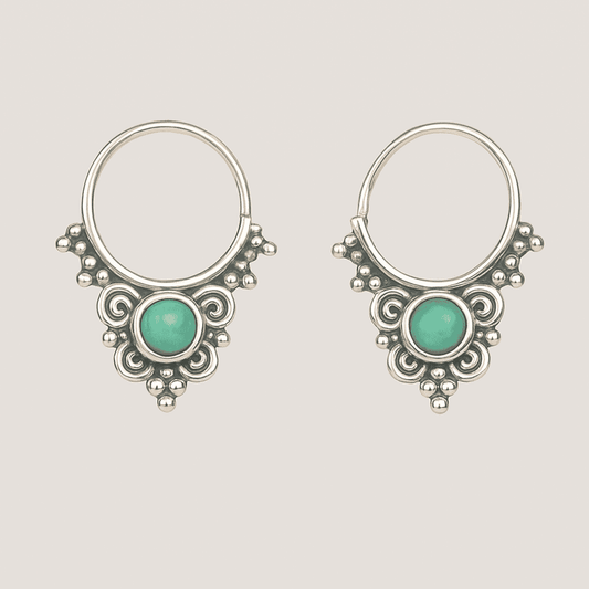 Sterling Silver Antique Green Synthetic Stone Gypsy Septum Rings