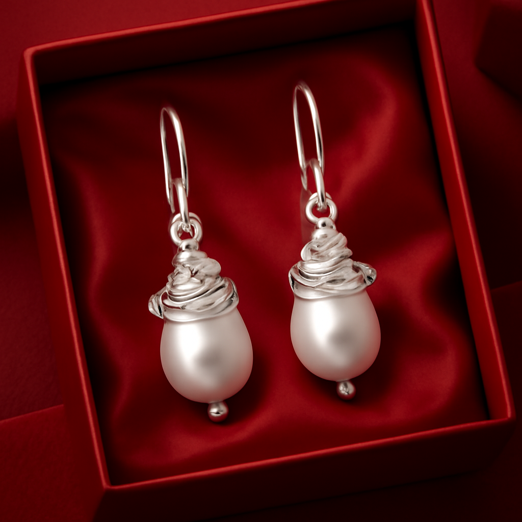 925 Silver Spiral Wire Top Wrapped Freshwater Pearl Earrings