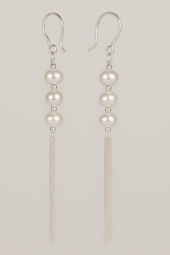 Freshwater Pearls and Fine Chain Tassels 925 Silver Earrings