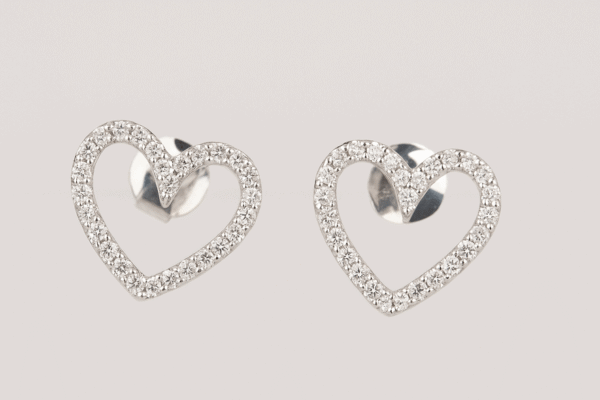 CZ Heart Open 925 Silver Stud Earrings