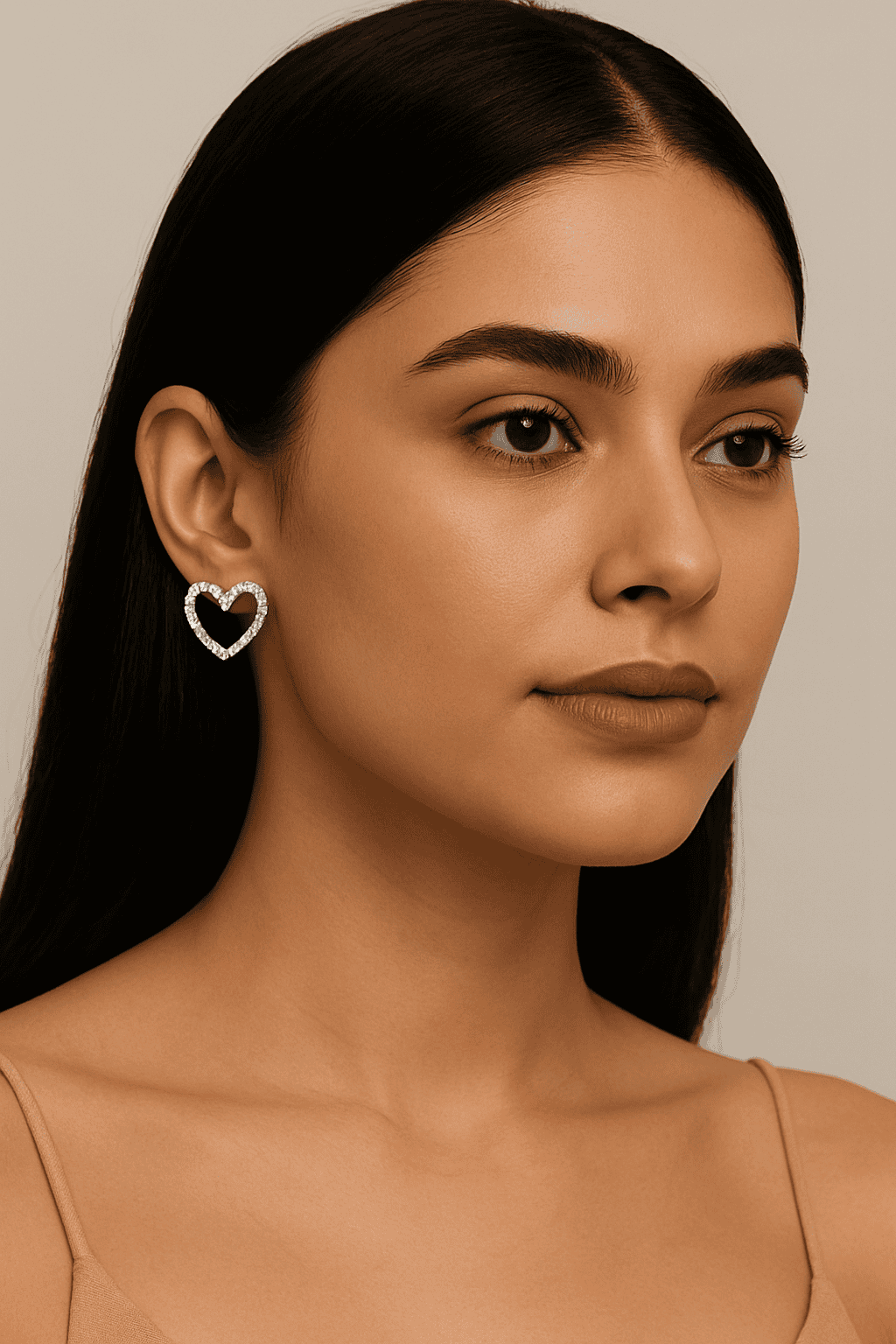 CZ Heart Open 925 Silver Stud Earrings