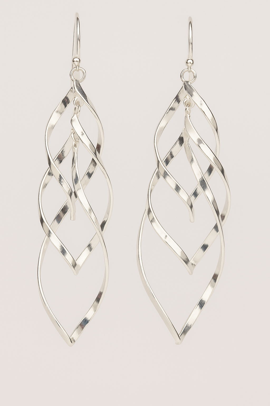 Layered Open Leaf Design Sterling Silver Dangle Earrings