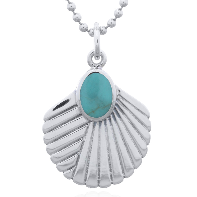 Scallop Green Synthetic Stone 925 Sterling Silver Pendant