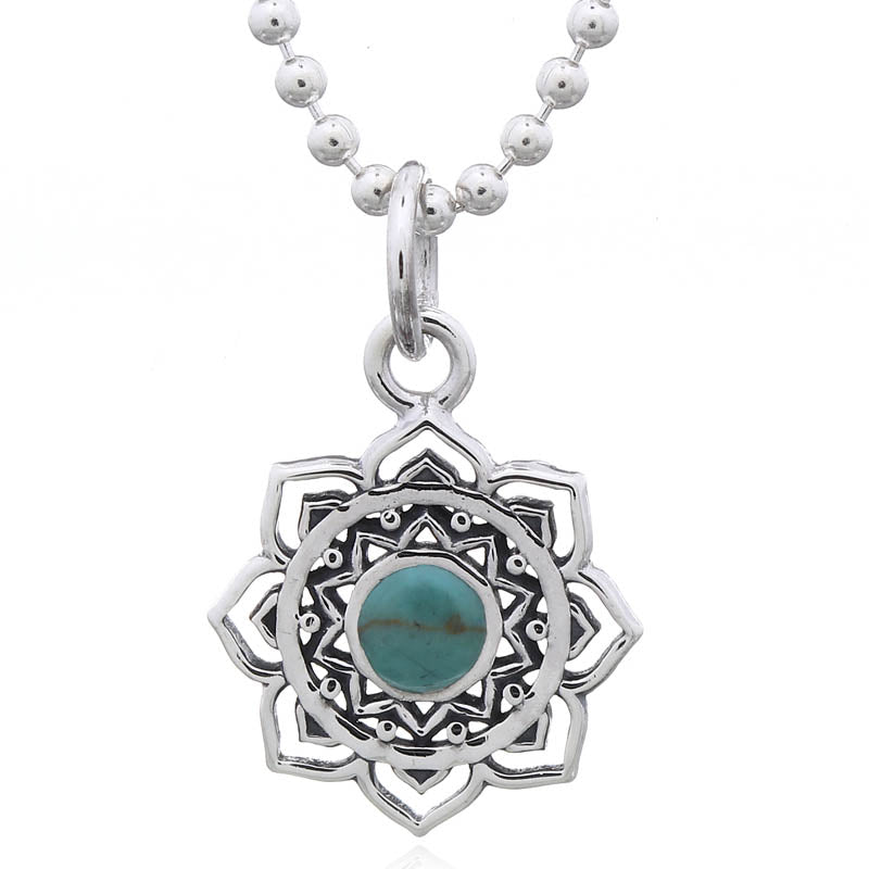 Sterling Silver Green Stone Mandala Pendant – Boho Luxe