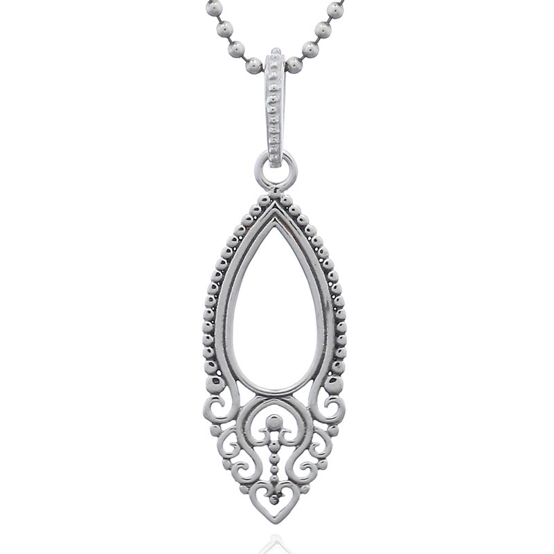 Sterling Silver Openwork Marquise Pendant – Elegant Detailing
