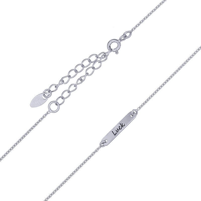 Silver Chain Necklace with “Luck” Disc Plate – Positive Vibes