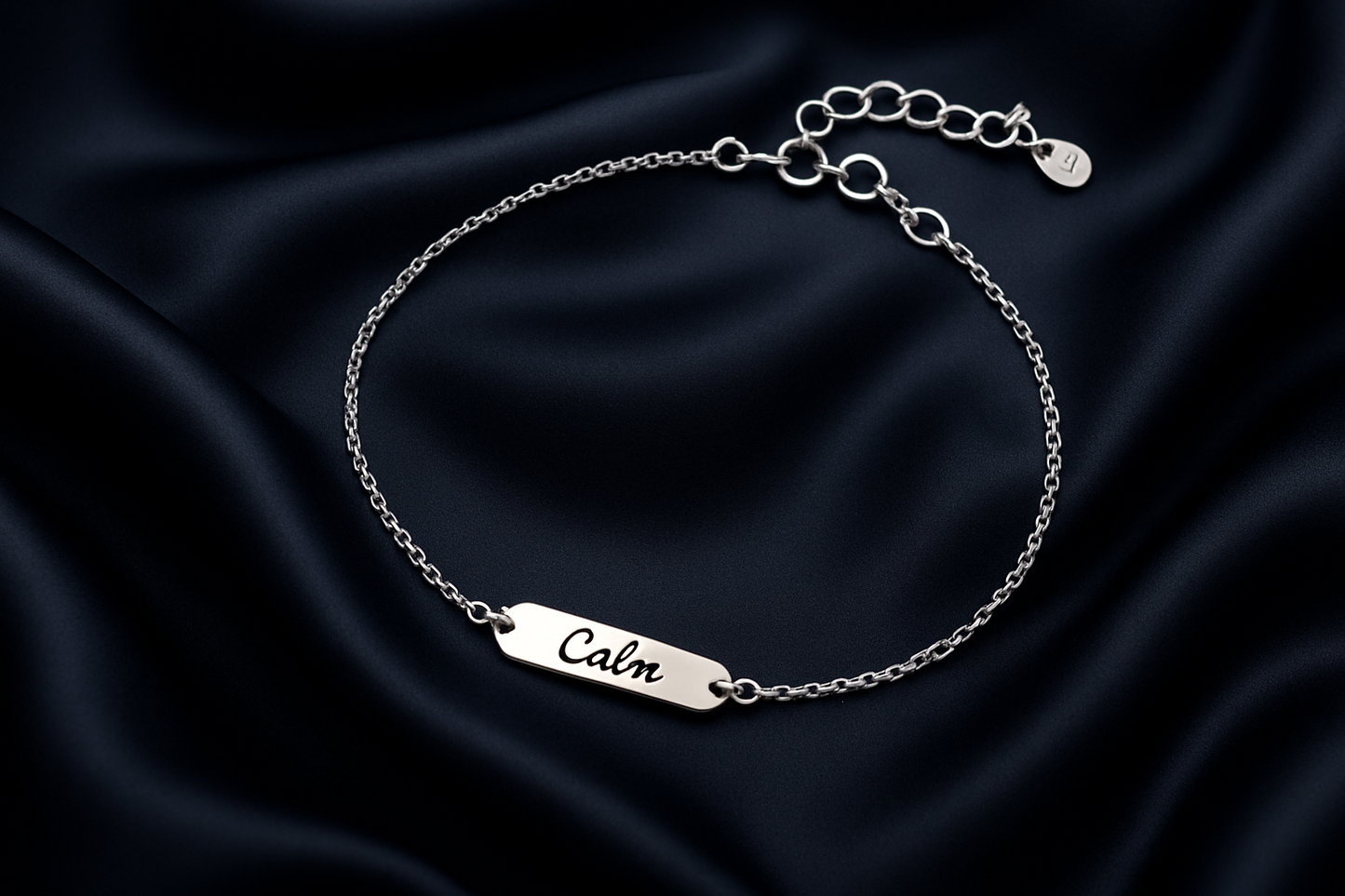 CALM’ Bar in 925 Silver Rolo Bracelet – Mindful Style