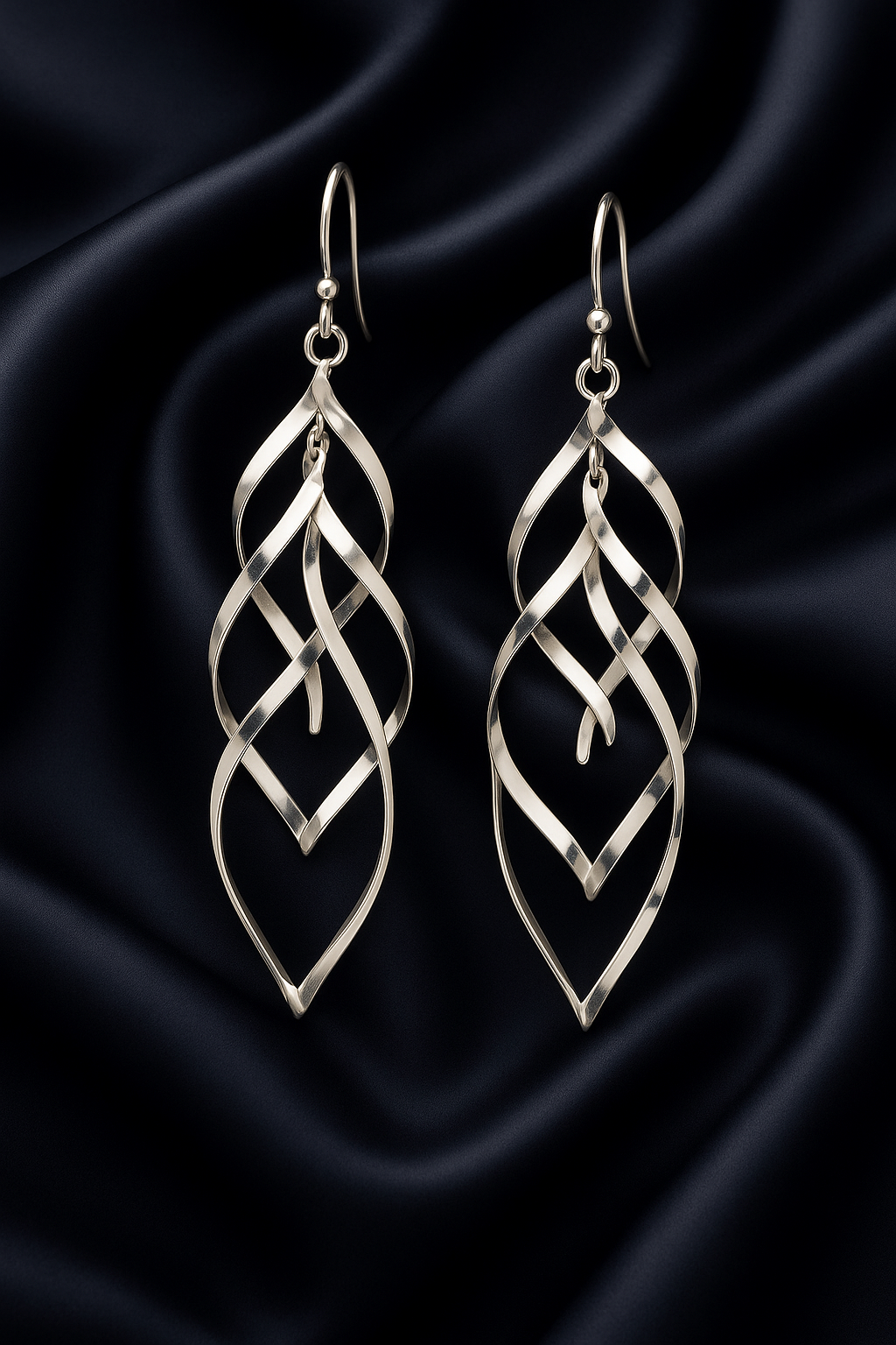 Layered Open Leaf Design Sterling Silver Dangle Earrings
