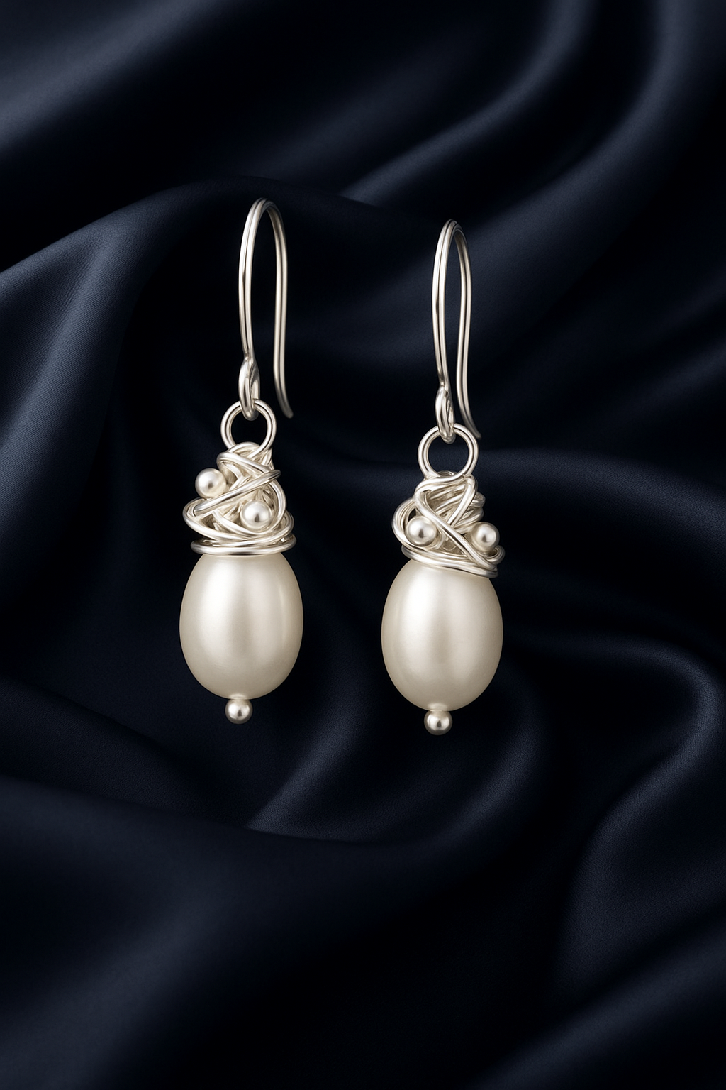 925 Silver Spiral Wire Top Wrapped Freshwater Pearl Earrings
