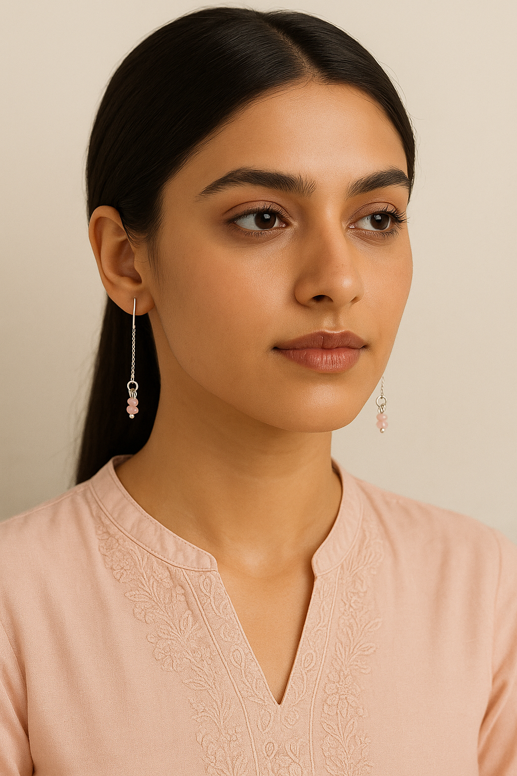 Tourmaline Bead Pair with Tag Silver Threader Earrings