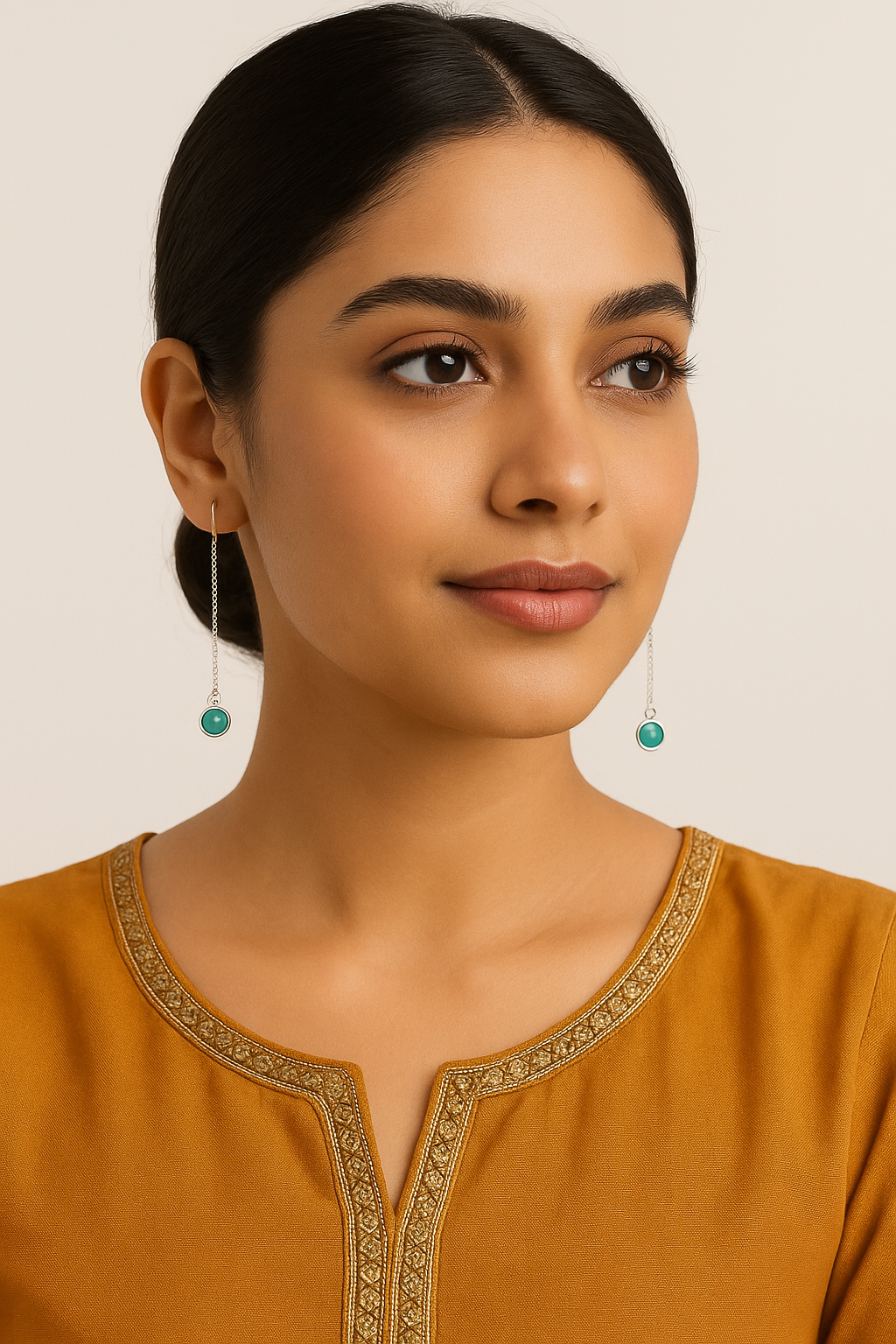 Round Synthetic Turquoise Sterling Silver Thread Earrings