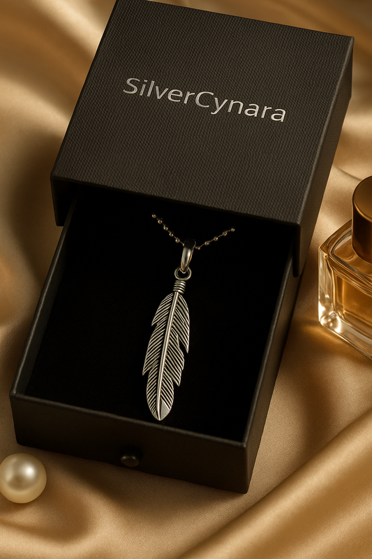 Silver Feather Antiqued Pendant – Boho Luxury Style