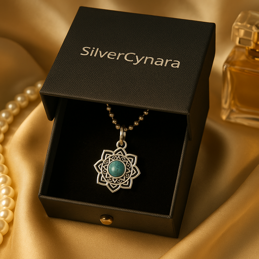 Sterling Silver Green Stone Mandala Pendant – Boho Luxe