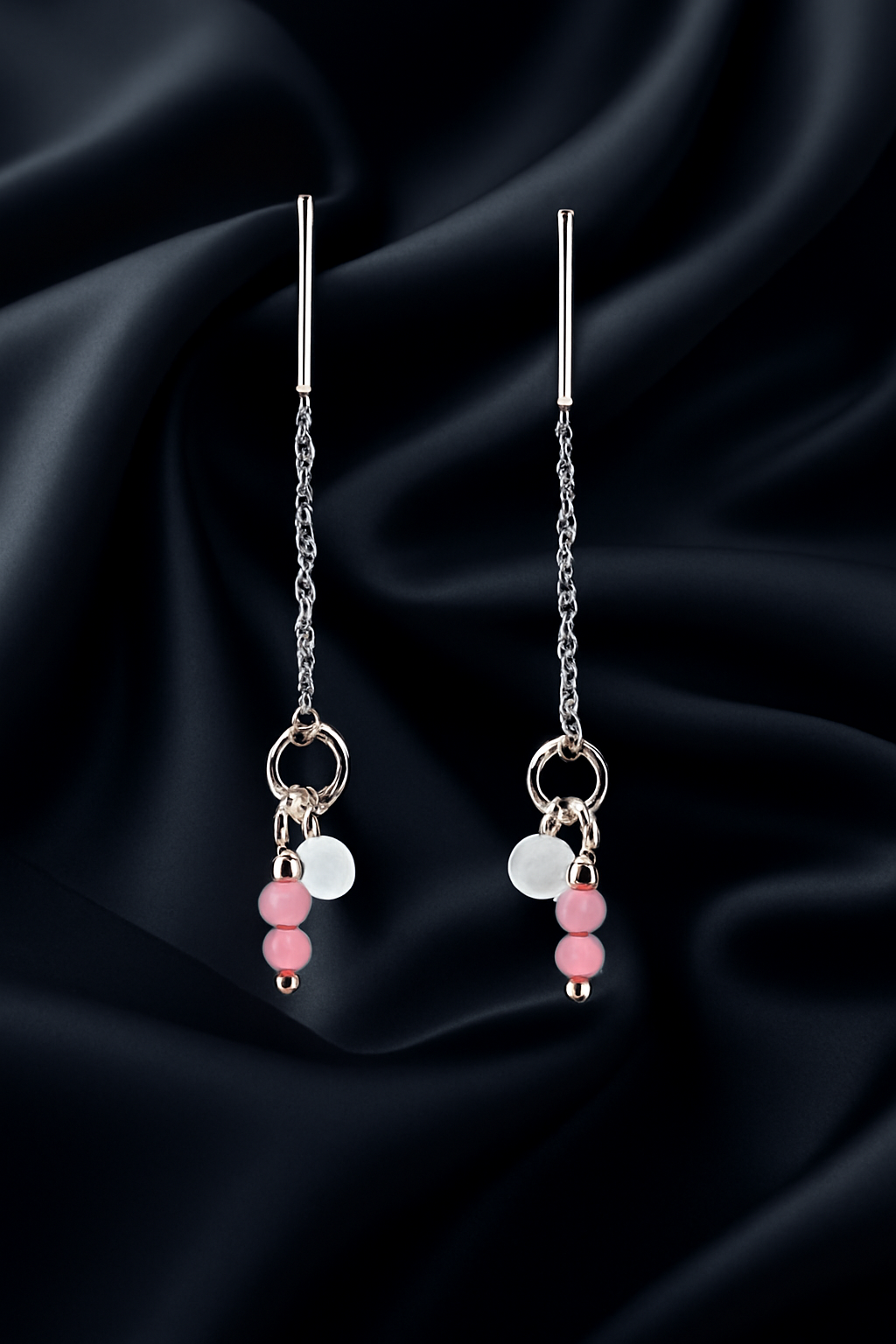 Tourmaline Bead Pair with Tag Silver Threader Earrings