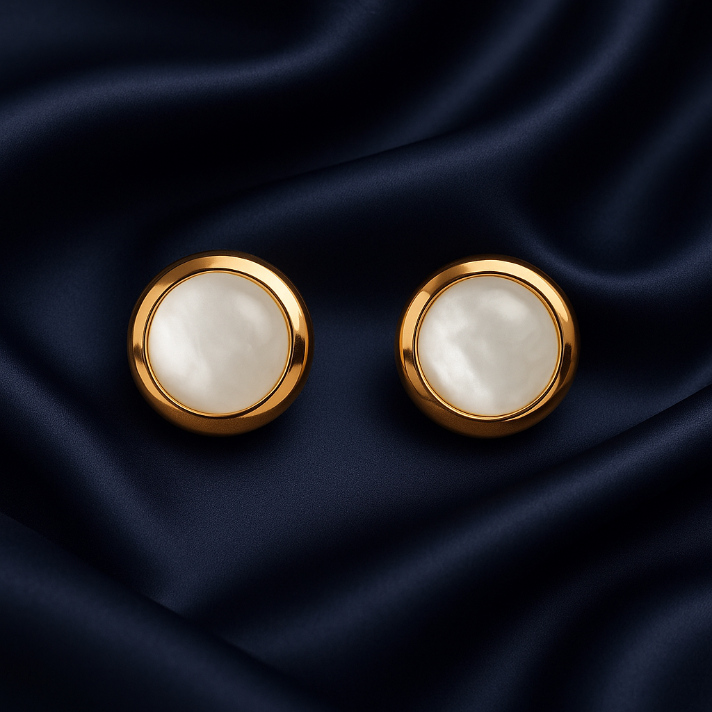 Mother of Pearl Classic Round 925 Silver Gold Plated Earrings