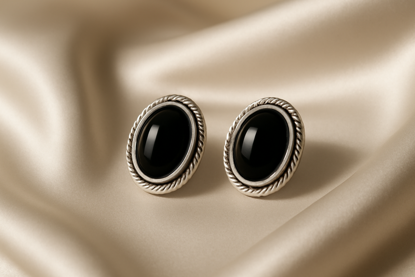 Bold Sterling Silver Black Stone Stud Earrings