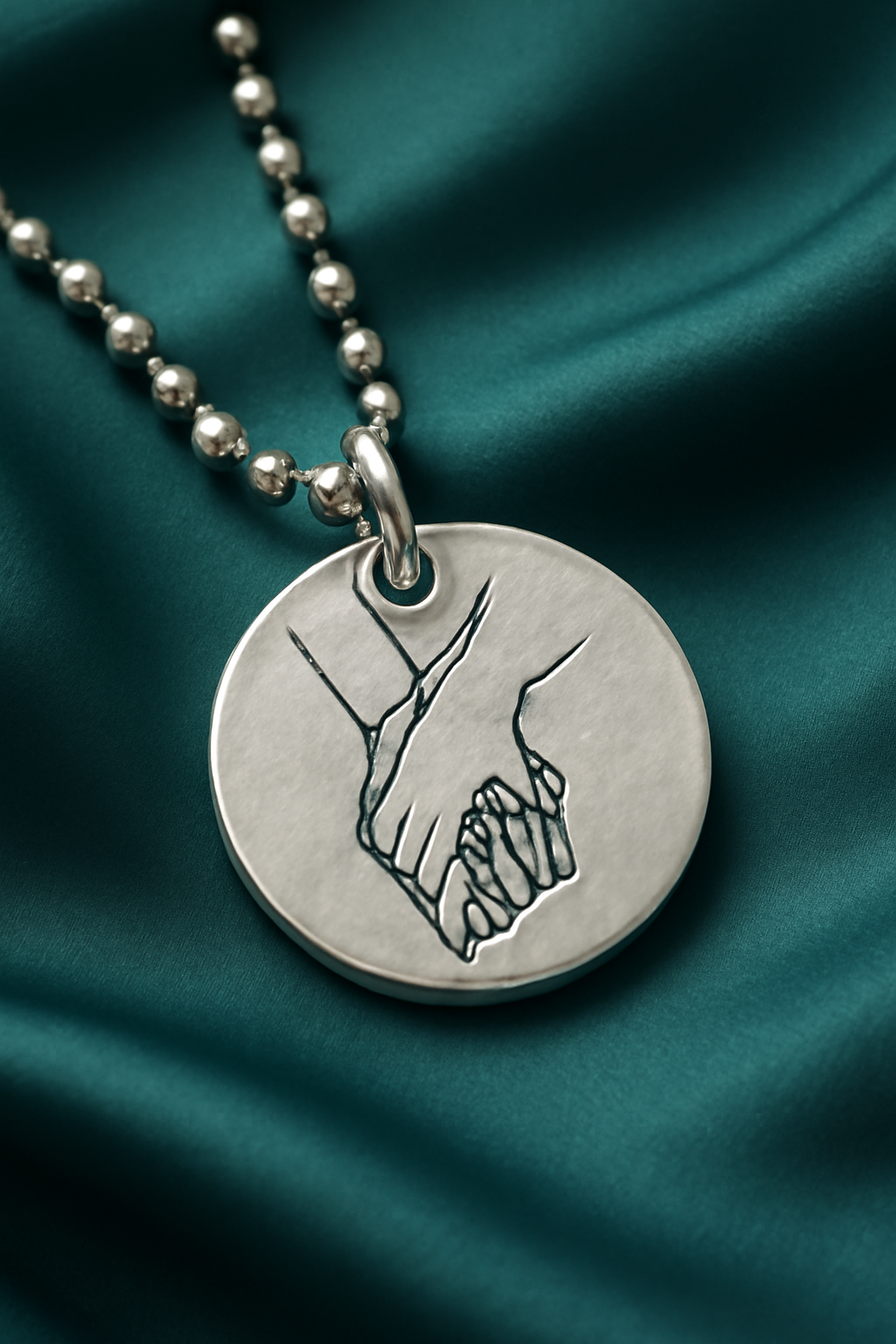 Holding Hand Gesture Sterling Silver Disc Pendant – Symbol of Bond