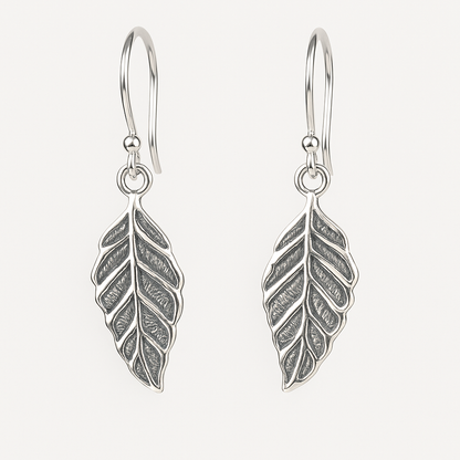 Antiqued 925 Sterling Silver Leaf Dangle Earrings