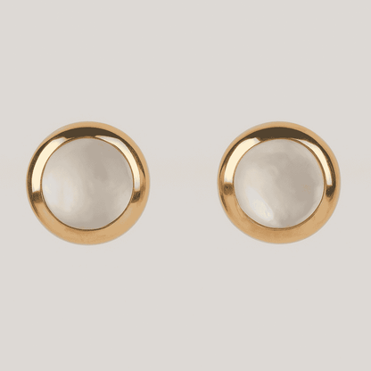 Mother of Pearl Classic Round 925 Silver Gold Plated Earrings