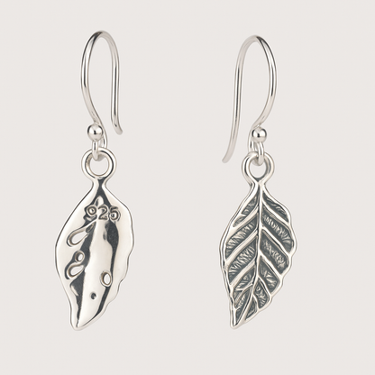 Antiqued 925 Sterling Silver Leaf Dangle Earrings