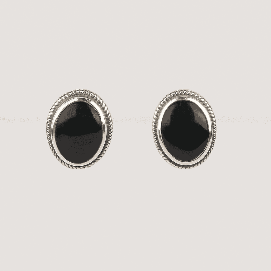 Bold Sterling Silver Black Stone Stud Earrings