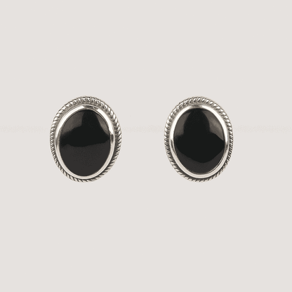 Bold Sterling Silver Black Stone Stud Earrings