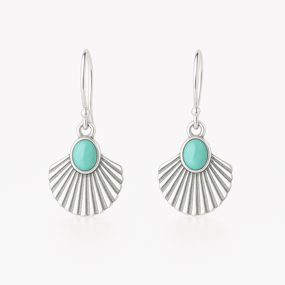Scallop Green Stone 925 Sterling Silver Dangle Earrings