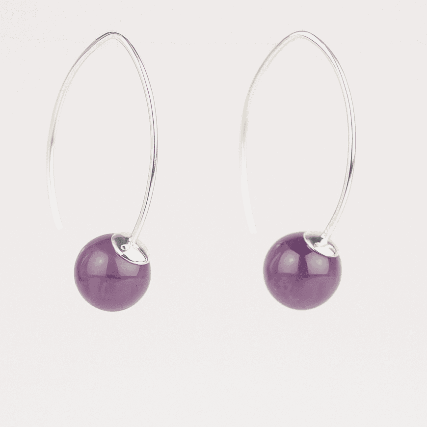 Amethyst Stone Silver Curved Drop Earrings