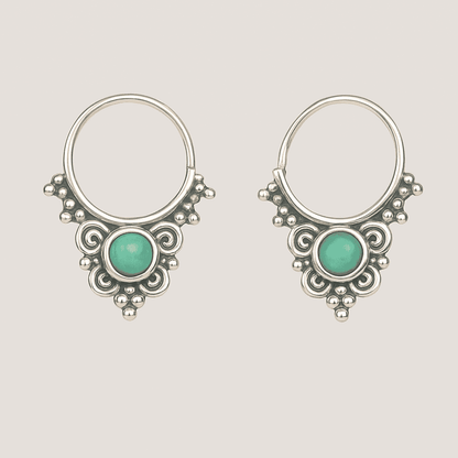 Sterling Silver Antique Green Synthetic Stone Gypsy Septum Rings