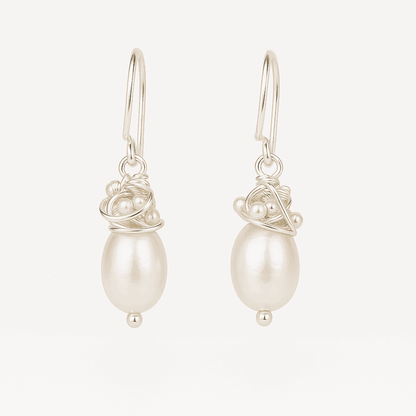 925 Silver Spiral Wire Top Wrapped Freshwater Pearl Earrings