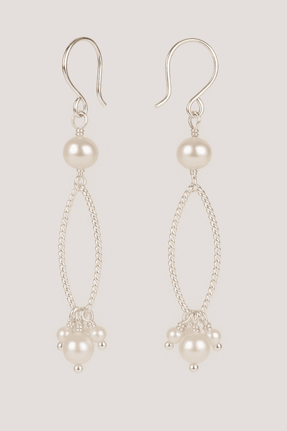 Multiple Freshwater Pearls Chandelier Silver Earrings