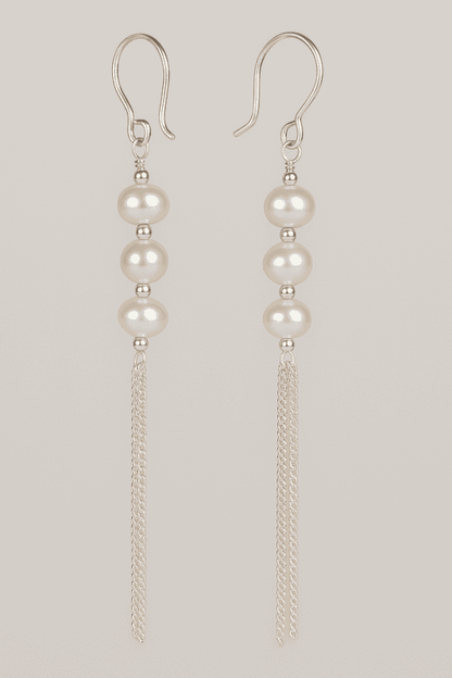 Freshwater Pearls and Fine Chain Tassels 925 Silver Earrings