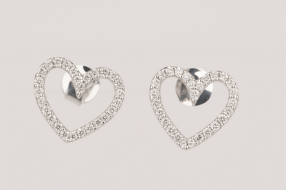 CZ Heart Open 925 Silver Stud Earrings