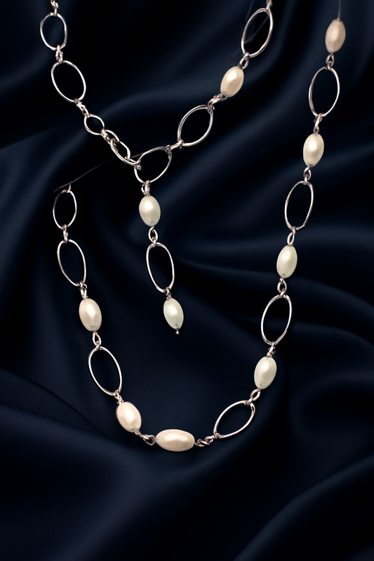 Sterling Silver Large Link Freshwater Pearl Necklace – Modern Elegance