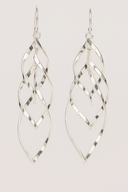 Layered Open Leaf Design Sterling Silver Dangle Earrings