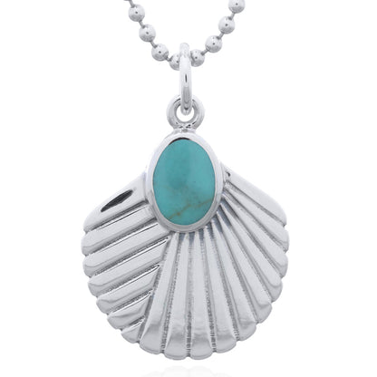 Scallop Green Synthetic Stone 925 Sterling Silver Pendant