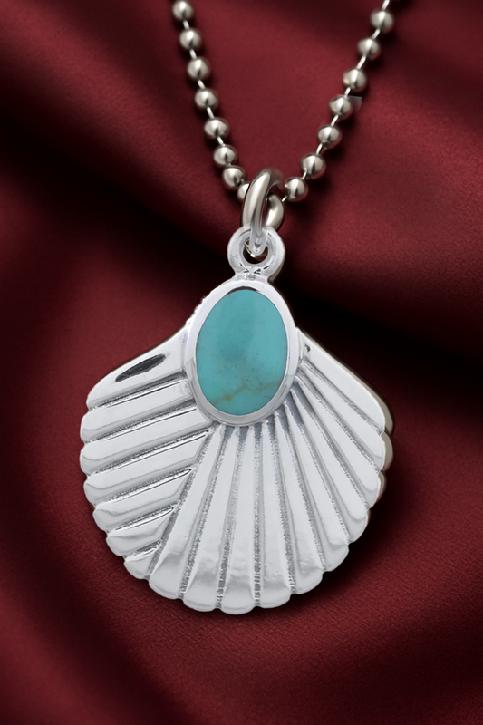 Scallop Green Synthetic Stone 925 Sterling Silver Pendant