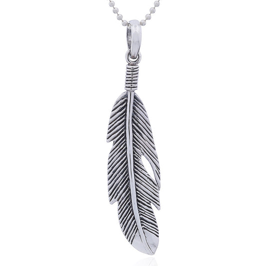 Silver Feather Antiqued Pendant – Boho Luxury Style