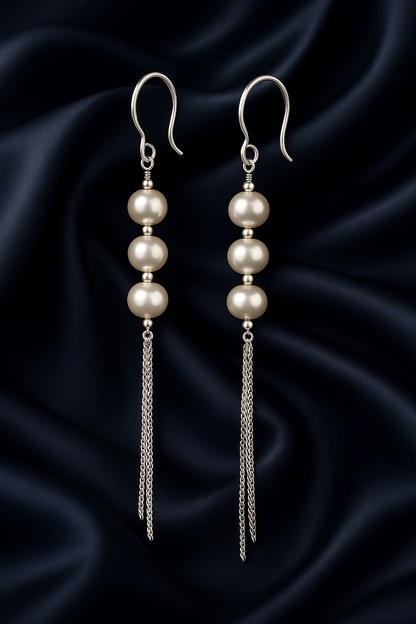 Freshwater Pearls and Fine Chain Tassels 925 Silver Earrings
