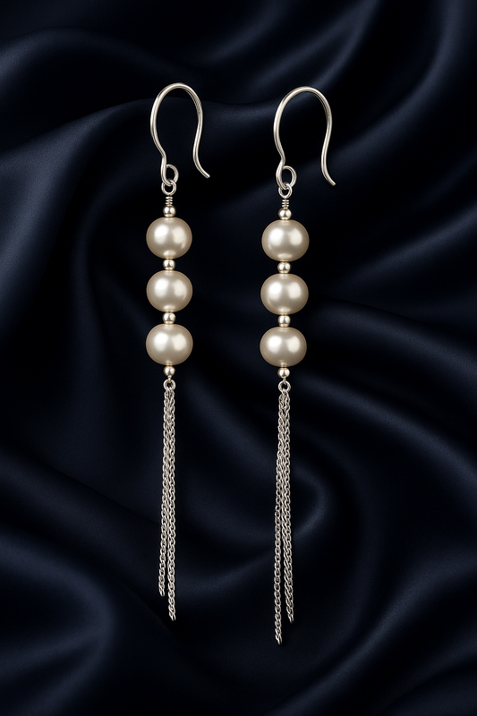 Freshwater Pearls and Fine Chain Tassels 925 Silver Earrings