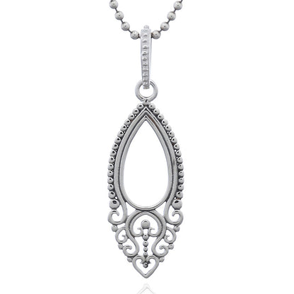 Sterling Silver Openwork Marquise Pendant – Elegant Detailing