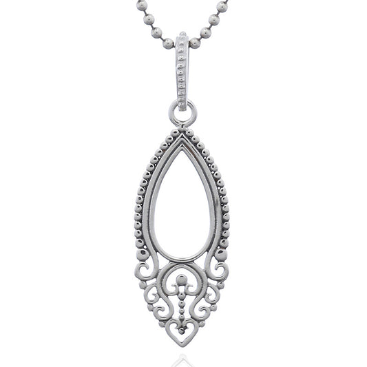 Sterling Silver Openwork Marquise Pendant – Elegant Detailing
