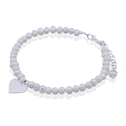 Silver Heart Disc on Pearl Beads Bracelet – Romantic Elegance