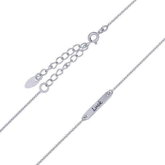 Silver Chain Necklace with “Luck” Disc Plate – Positive Vibes